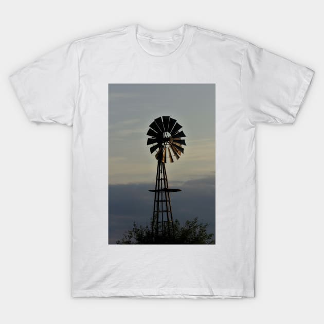 Kansas colorful Windmill at Sunset with cloud's. T-Shirt by ROBERTDBROZEK